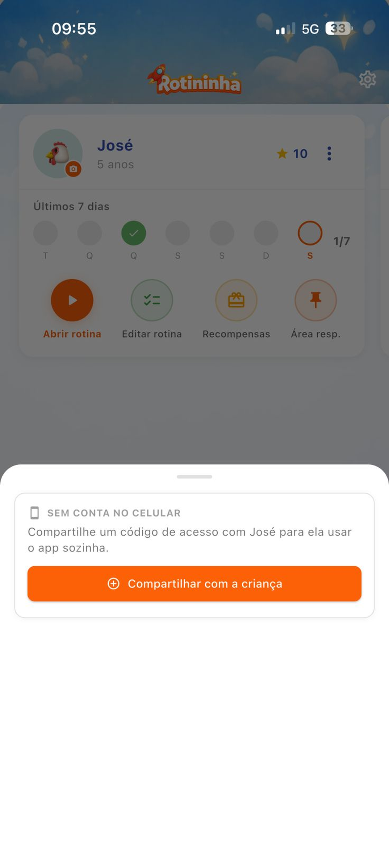 Tela do app Rotininha